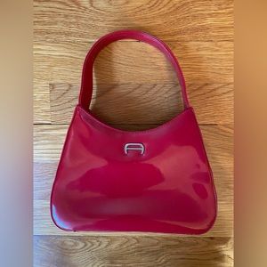 Etienne Aigner Small Red Patent Handbag Purse With Snap Closure